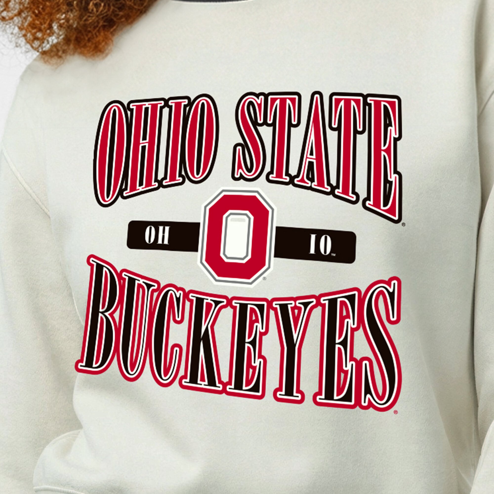 Women's Champion White Ohio State Buckeyes Yarn Dye Rib Reverse Weave Crew Sweatshirt